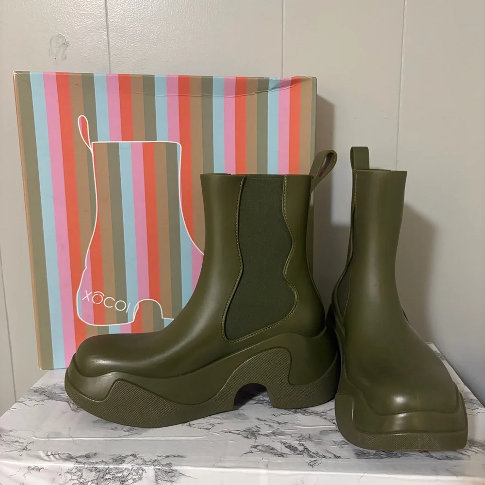 XOCOI Ankle Boots Olive Green Chelsea Boot Sustainable Rubber IT 38 US 8 Italy